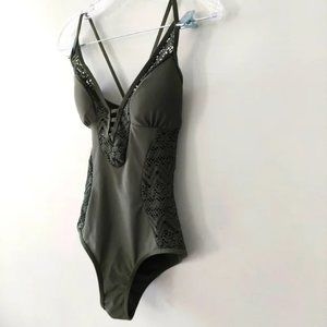 TiniBikini One-piece Swimsuit Small green crochet adjustable